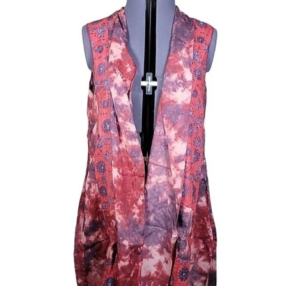 NWOT LOGO by Lori Goldstein Woven Tie-Dye Vest with Print Cotton Panels Sz M